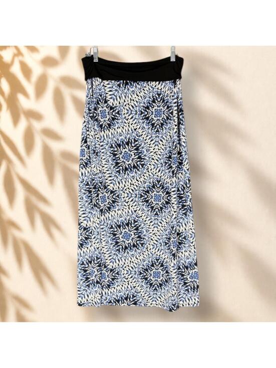 AB Studio Dresses & Skirts - AB Studio Skirt Women M Medium Blue Geometric Maxi Long High Rise Stretch Casual
